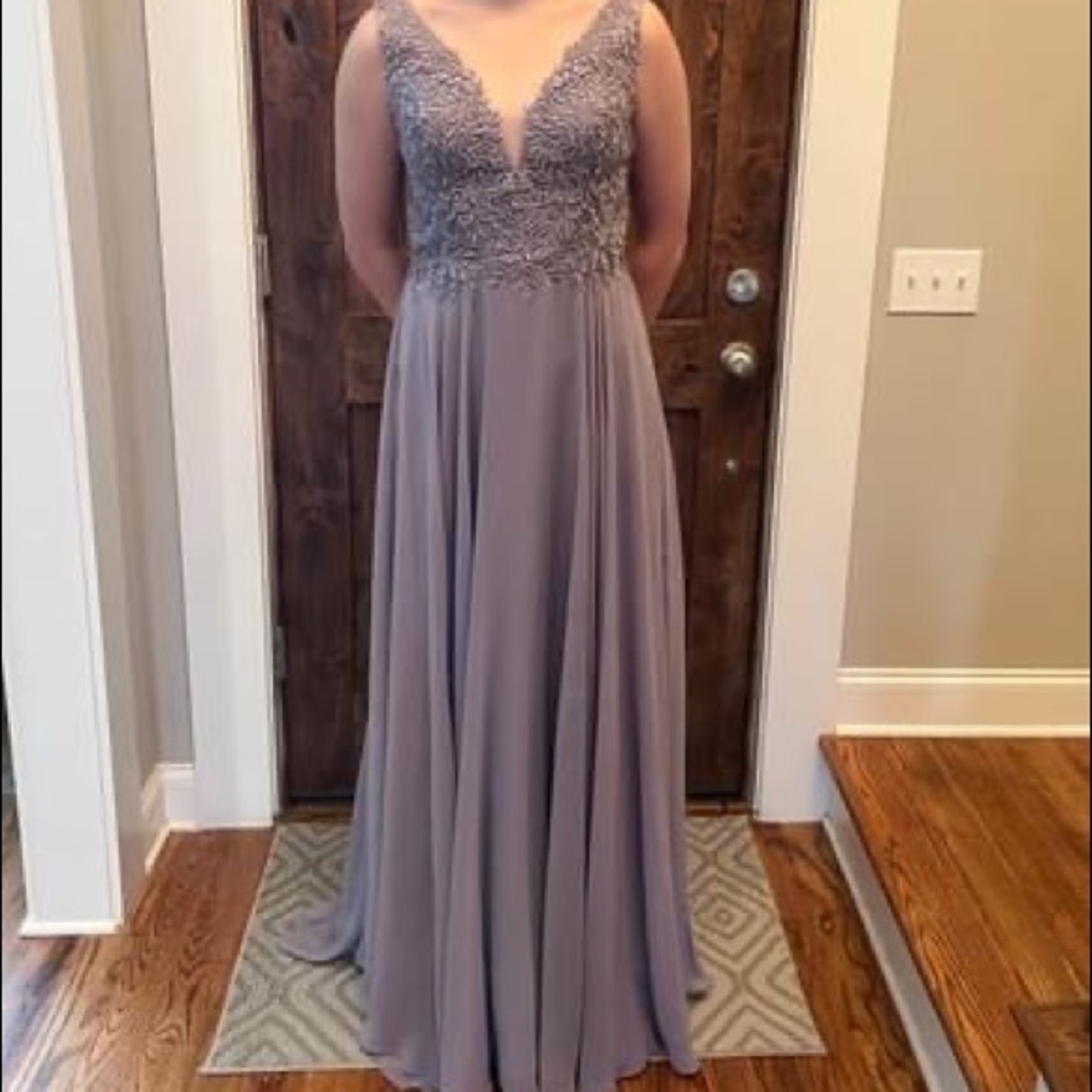 Clarisse formal gown (NWT). Size 12 altered to 8. Heather purple.